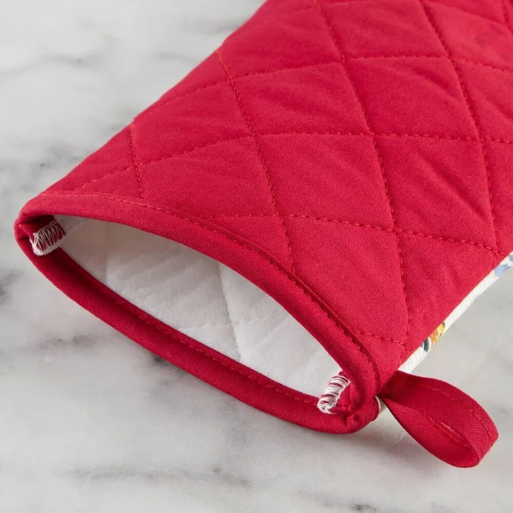 Mainstays Ogee Tile Red Kitchen Towel Pot Holder Oven Mitt Set Gift Housewarming